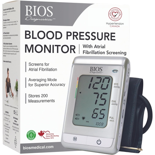 Tensiomètre de BIOS Diagnostics – Avec dépistage de la fibrillation auriculaire, utilisation à domicile, lecture du bras supérieur, FIB