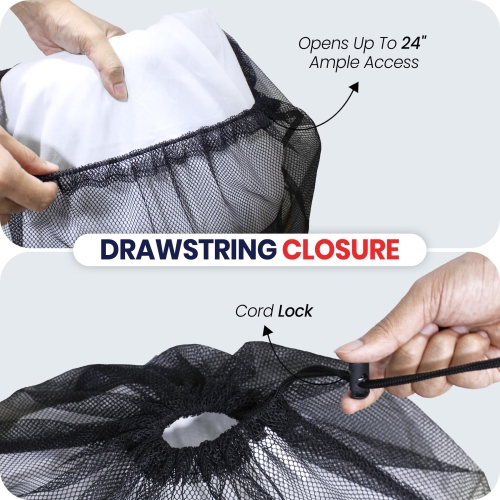 Canadian Linen Mesh Laundry Bags, 28"x40", 2 Pack, Drawstring Clothes Organizer Waterproof Fabric Durable Storage Bag Hamper, Black