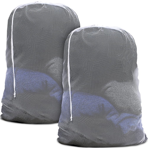 Canadian Linen Mesh Laundry Bags, 24"x36", 2 Pack, Drawstring Clothes Organizer Waterproof Fabric Durable Storage Bag Hamper, White