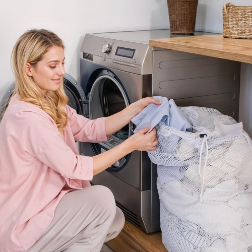 Canadian Linen Mesh Laundry Bags, 28"x40", 2 Pack, Drawstring Clothes Organizer Waterproof Fabric Durable Storage Bag Hamper, White