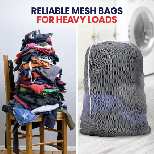 Canadian Linen Mesh Laundry Bags, 28"x40", 2 Pack, Drawstring Clothes Organizer Waterproof Fabric Durable Storage Bag Hamper, White