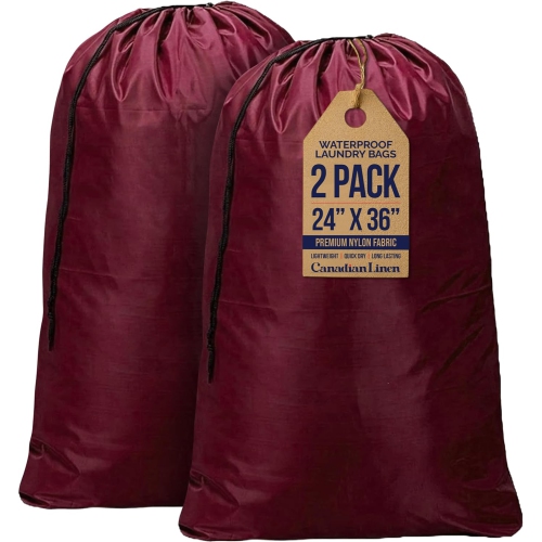 Grand sac à lessive en lin canadien, 24 x 36&nbsp;po, paquet de 2, range-tout à cordon, sac de voyage en tissu étanche, panier à linge lavable, sac d