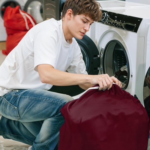 Sacs à lessive en nylon de lin canadien, 24 x 36 po, paq. 2, range-tout à cordon de serrage en tissu étanche durable, panier à linge, rouge