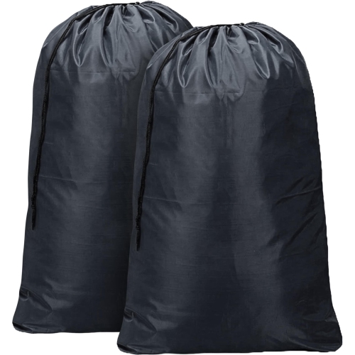 Canadian Linen Nylon Laundry Bags, 24"x36", 2 Pack, Drawstring Clothes Organizer Waterproof Fabric Durable Storage Bag Hamper, Grey