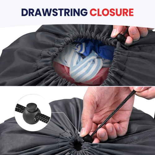 Canadian Linen Nylon Laundry Bags, 24"x36", 2 Pack, Drawstring Clothes Organizer Waterproof Fabric Durable Storage Bag Hamper, Grey + Blue