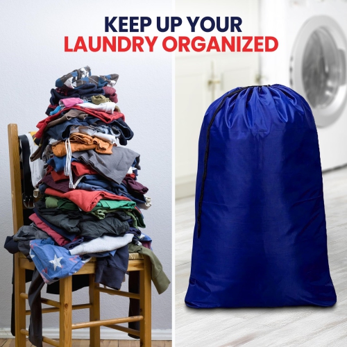 Canadian Linen Nylon Laundry Bags, 24"x36", 2 Pack, Drawstring Clothes Organizer Waterproof Fabric Durable Storage Bag Hamper, Blue + Red