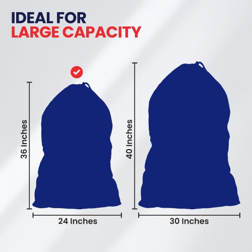 Canadian Linen Nylon Laundry Bags, 24"x36", 2 Pack, Drawstring Clothes Organizer Waterproof Fabric Durable Storage Bag Hamper, Blue + Red