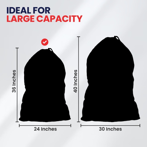 Canadian Linen Nylon Laundry Bags, 24"x36", 2 Pack, Drawstring Clothes Organizer Waterproof Fabric Durable Storage Bag Hamper, Black