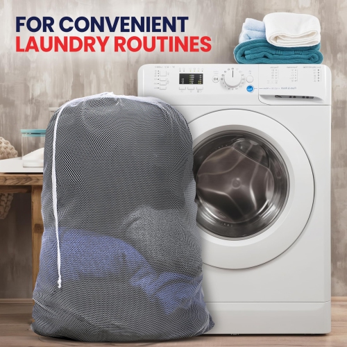 Canadian Linen Mesh Laundry Bags, 24"x36", 2 Pack, Drawstring Clothes Organizer Waterproof Fabric Durable Storage Bag Hamper, White