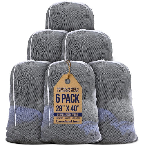 Canadian Linen Mesh Laundry Bags, 28"x40", 6 Pack, Drawstring Clothes Organizer Waterproof Fabric Durable Storage Bag Hamper, White