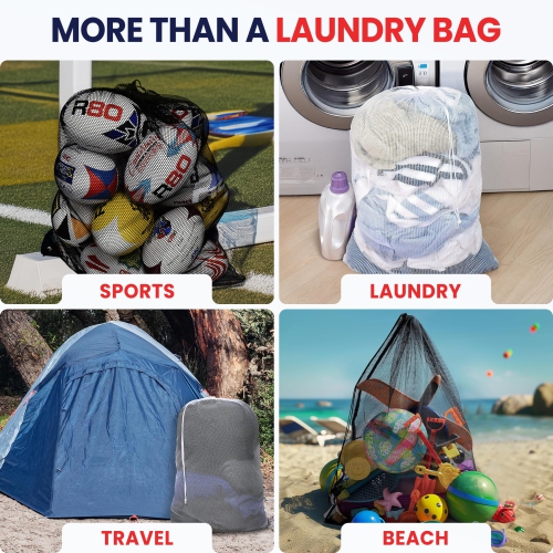 Canadian Linen Mesh Laundry Bags, 28"x40", 6 Pack, Drawstring Clothes Organizer Waterproof Fabric Durable Storage Bag Hamper, White