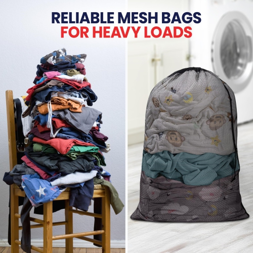 Canadian Linen Mesh Laundry Bags, 24"x36", 2 Pack, Drawstring Clothes Organizer Waterproof Fabric Durable Storage Bag Hamper, Black