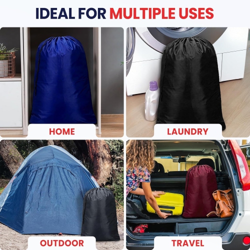 Canadian Linen Nylon Laundry Bags, 24"x36", 6 Pack, Drawstring Clothes Organizer Waterproof Fabric Durable Storage Bag Hamper, Blue