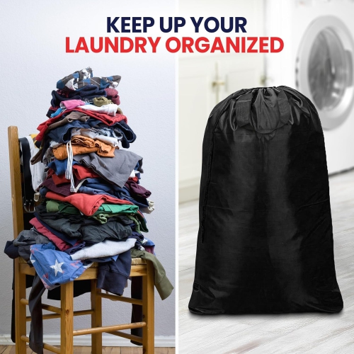 Canadian Linen Nylon Laundry Bags, XL 30"x40", 6 Pack, Drawstring Clothes Organizer Waterproof Fabric Durable Storage Bag Hamper, Black