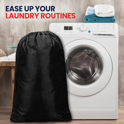 Canadian Linen Nylon Laundry Bags, XL 30"x40", 6 Pack, Drawstring Clothes Organizer Waterproof Fabric Durable Storage Bag Hamper, Black