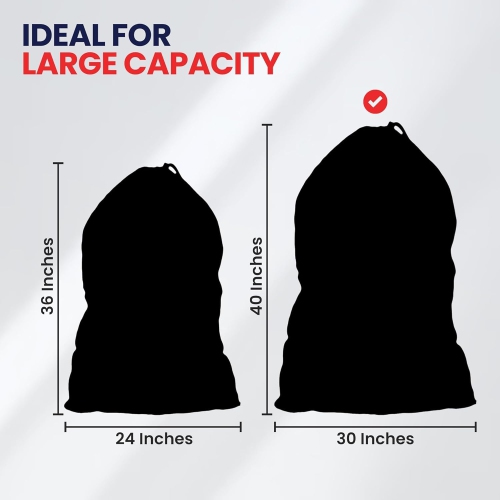Canadian Linen Nylon Laundry Bags, XL 30"x40", 6 Pack, Drawstring Clothes Organizer Waterproof Fabric Durable Storage Bag Hamper, Black