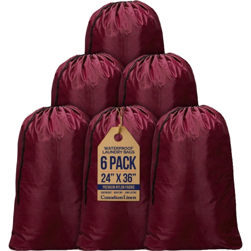 CANADIAN LINEN  Nylon Laundry Bags, 24"x36", 6 Pack, Drawstring Clothes Organizer Waterproof Fabric Durable Storage Bag Hamper In Red