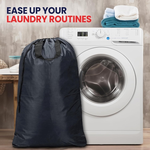 Canadian Linen Nylon Laundry Bags, XL 30"x40", 6 Pack, Drawstring Clothes Organizer Waterproof Fabric Durable Storage Bag Hamper, Dark Grey