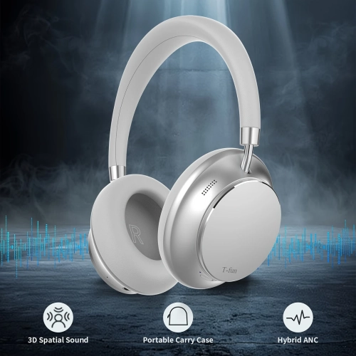 Over-Ear Wireless Headphones with Hybrid ANC, 55H Playtime, BT 5.3, Mic & Aluminum Stand