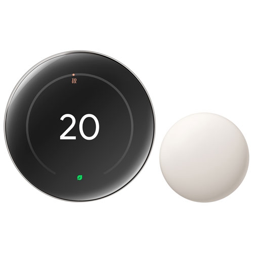 Image 1 de 4.. Thermostat Nest Learning de Google avec capteur de température de Nest (2ᵉ gén) - Thermostat intelligent à économie d'énergie - Noir volcanique poli