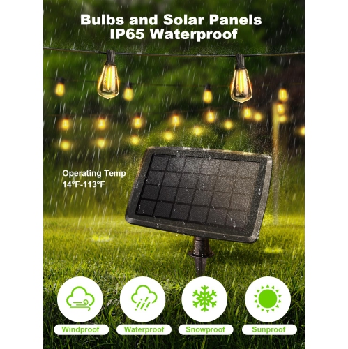 50FT Solar String Lights Outdoor Waterproof, Solar Patio Lights with 25+2 Dimmable ST38 Edison Bulbs Shatterproof,Solar Powered String Lights for