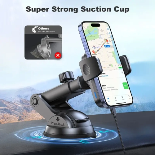 Chargeur magnétique sans fil pour l'auto et support pour téléphone de 15&nbsp;W, 4 porte-gobelets ajustables en résine + émetteur FM avec chargeur