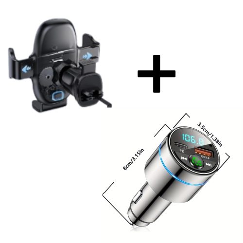 360° Adjustable Car Phone Holder & FM Transmitter with Wireless Charging, Hands-Free Call, Metal Construction, & Secure Air Vent Grip