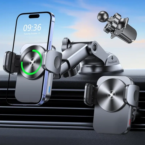 Magnetic Car Mount Charger with 15W Fast Wireless Charging, 105W Retractable Car Charger, PD 45W & Multi-Device Charging