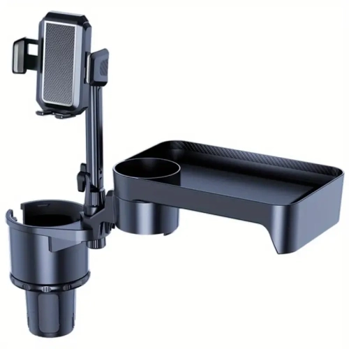 4-in-1 Adjustable Car Food Tray with Cup & Phone Holder, 360° Rotation, Cigarette Lighter Extension Cord for Car
