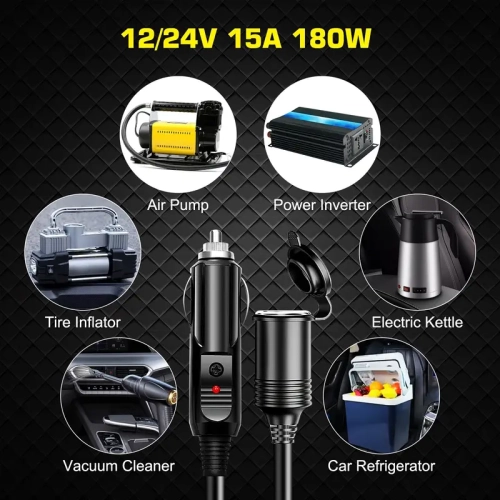 4-in-1 Adjustable Car Food Tray with Cup & Phone Holder, 360° Rotation, Cigarette Lighter Extension Cord for Car