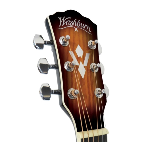 Remis à neuf - Ensemble guitare acoustique de qualité supérieure de Washburn avec table en érable rayée Vintage Tobacco Burst