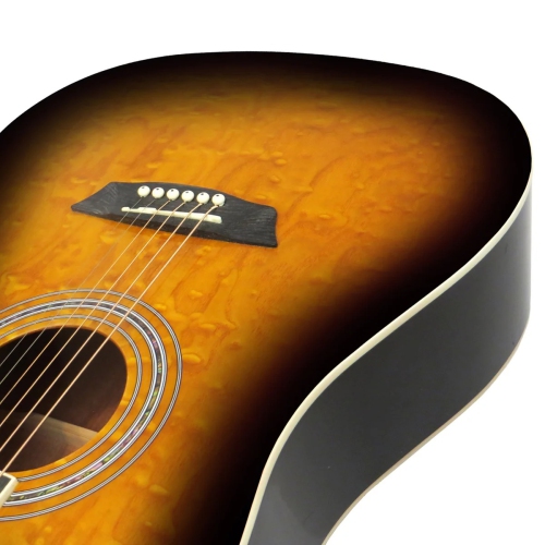 Remis à neuf - Ensemble guitare acoustique de qualité supérieure de Washburn avec table en érable rayée Vintage Tobacco Burst