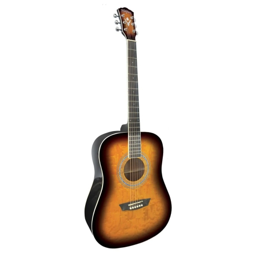 Remis à neuf - Ensemble guitare acoustique de qualité supérieure de Washburn avec table en érable rayée Vintage Tobacco Burst