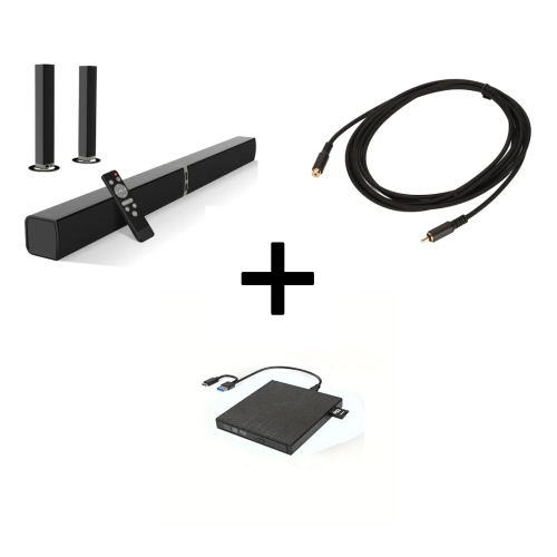 50W Wireless Sound Bar with Enhanced Bass, RCA Extension Cable, and External DVD Drive - Compatible with Smart TVs, Laptops, and Desktop PCs