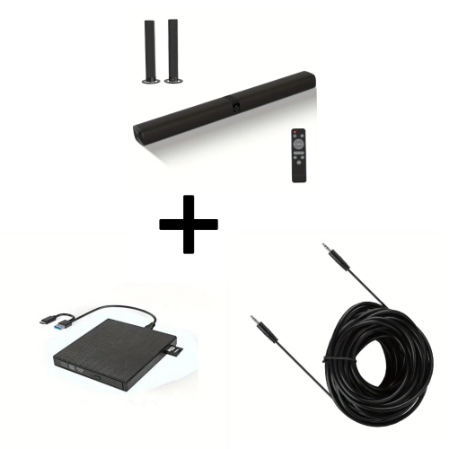 50W Separable Sound Bar for TV + 3.5mm Audio Cable & External DVD/CD Drive