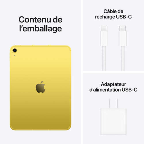iPad A16 de 11 po et de 256 Go avec Wi-Fi 6 et 5G d'Apple (11e génération) - Jaune