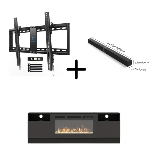 TV Sound Bar with Speakers + Black Fireplace TV Stand & Tilt TV Wall Mount for 37-82" TVs