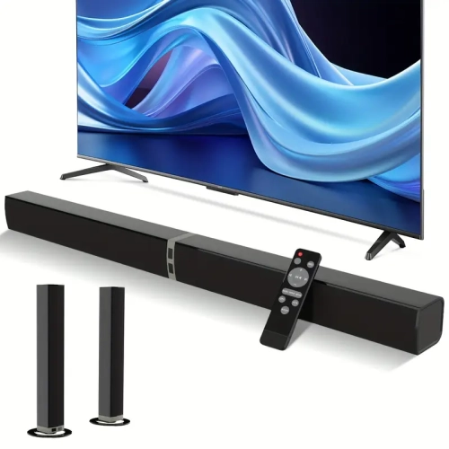 TV Sound Bar with Speakers + Black Fireplace TV Stand & Tilt TV Wall Mount for 37-82" TVs