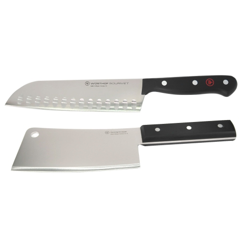 WUSTHOF  Wüsthof Classic 6" Cleaver Knive + Gourmet 7" Hollow Edge Santoku Knife In Black