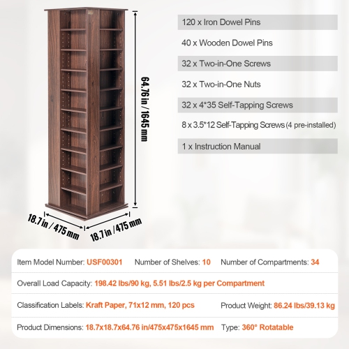 VEVOR Media Storage Cabinet, Rotating Media Tower, Holds up to 1040 CDs, Protects & Organizes Music, Movie, Video Games