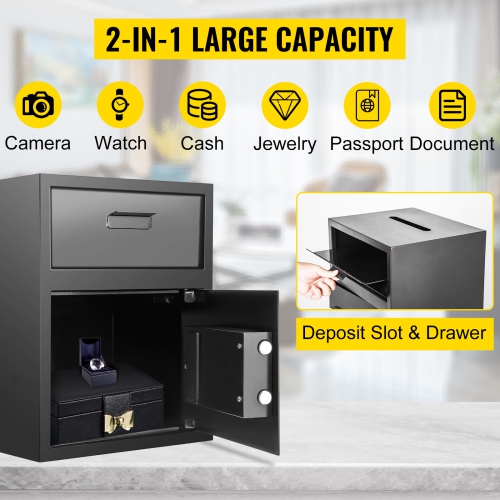 VEVOR Digital Depository Safe 1.7 Cubic Feet Made of Carbon Steel Electronic Code Lock Depository Safe with Deposit Slot with Two Emergency