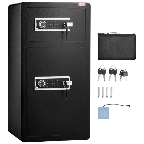 VEVOR Double Doors 5.5 cu.ft Safe Box with Key Lock & Password, Safe Lock Box with Fireproof Bag, Key Rack, LED Light, 2 Height Adjustable and
