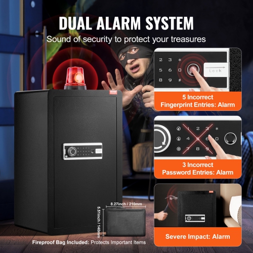 VEVOR Single Door 4.0 cu.ft Safe Box with Key Lock, Password & Fingerprint, Safe Lock Box with Fireproof Bag, Key Rack, LED Light