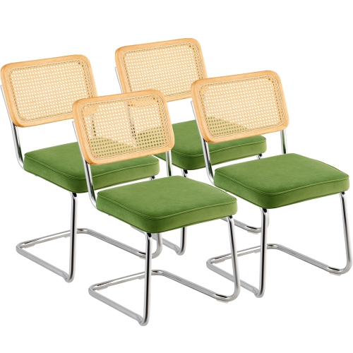 Ensemble de 4 chaises de salle à manger en rotin VEVOR, chaise de salle à manger moderne du milieu du siècle, chaise d'appoint en velours avec dossie