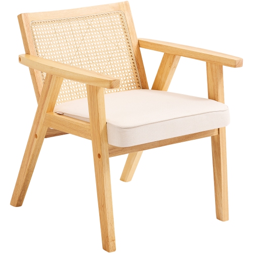 Fauteuil moderne en rotin VEVOR Mid Century, fauteuil d'appoint en velours recouvert avec dossier en rotin, fauteuil de salon rétro pour salon,