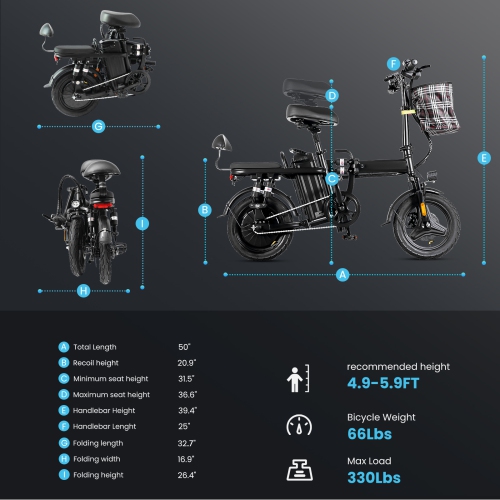 Zachvo Foldable Electric Bicycle, 500W Peak Motor 45 Miles 80KM MAX Range, Upgraded E-bike with Front Basket, Phone Holder and Digital Display