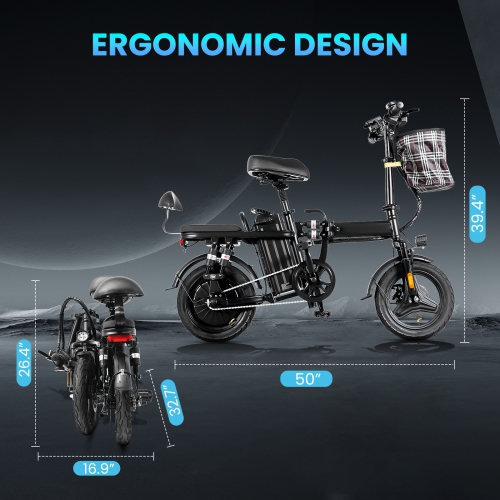 Zachvo Foldable Electric Bicycle, 500W Peak Motor 45 Miles 80KM MAX Range, Upgraded E-bike with Front Basket, Phone Holder and Digital Display