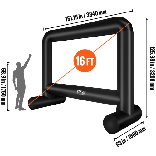Écran vidéo gonflable VEVOR, écran de projection gonflable de 16 pi pour l'extérieur avec souffleuse et sac de transport, projection avant/arrière