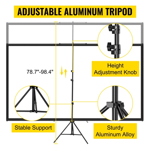 VEVOR Tripod Projector Screen with Stand 100inch 16:9 4K HD Projection Screen Stand Wrinkle-Free Height Adjustable Portable