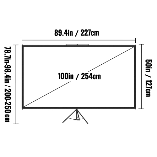 VEVOR Tripod Projector Screen with Stand 100inch 16:9 4K HD Projection Screen Stand Wrinkle-Free Height Adjustable Portable